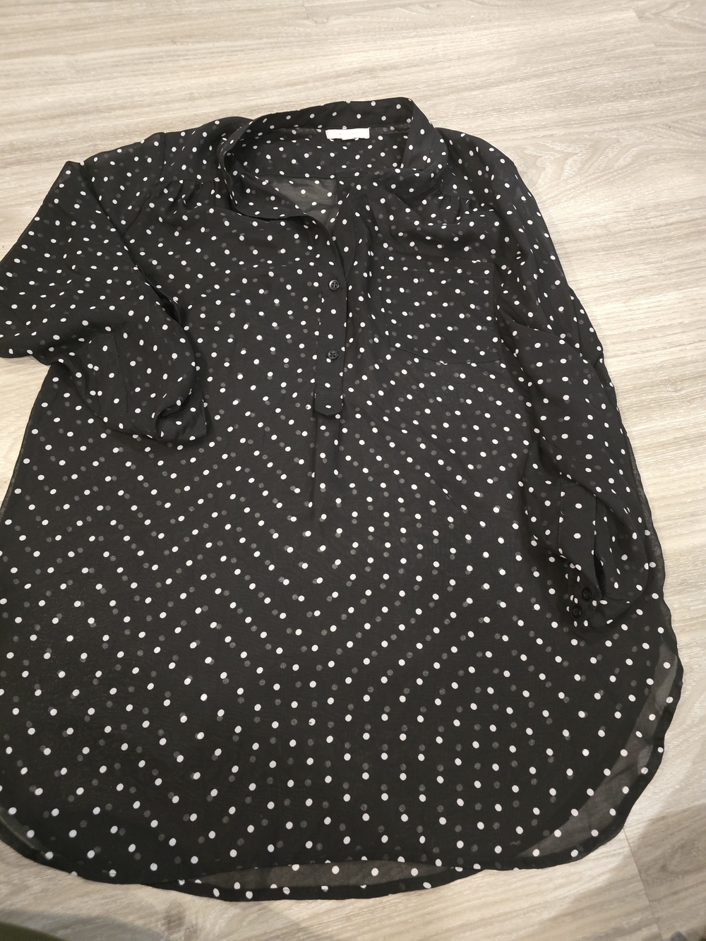 Pleione Black and White Polka Dot Button-Up Blouse